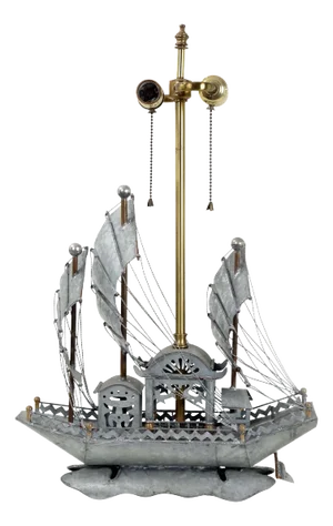 Vintage Tole Ship Double Pull Desk Lamp