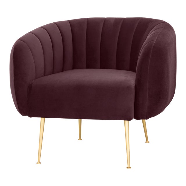 Plum Purple, Brushed Brass Channeled Accent Chair | Chairish