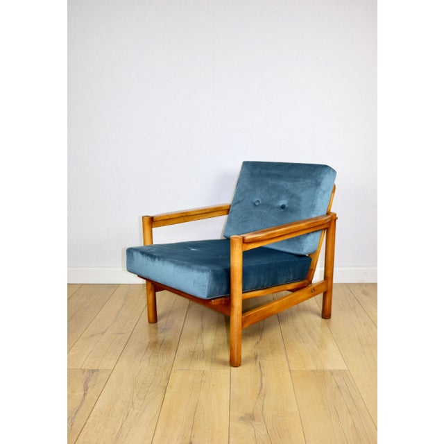 Vintage Lounge Chair in Sea Blue by Z. Bączyk For Sale - Image 9 of 13