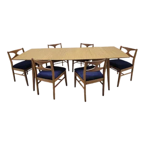 Mid Century Modern Walnut Drop Leaf Table and 6 Chairs Newly Reupholstered