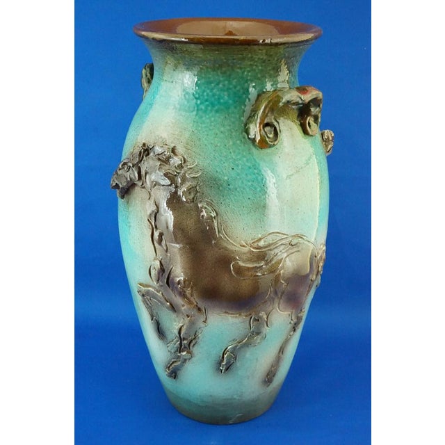 Large Futuristic Modern Majolica Vase with Horses Relief by Umberto Ghersi, Albisola, Italy, 1950s For Sale - Image 6 of 18