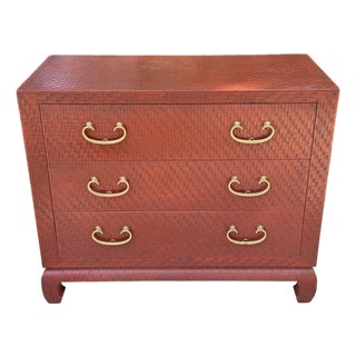 1980s Baker Furniture Asian Ming Style Grasscloth Chest For Sale