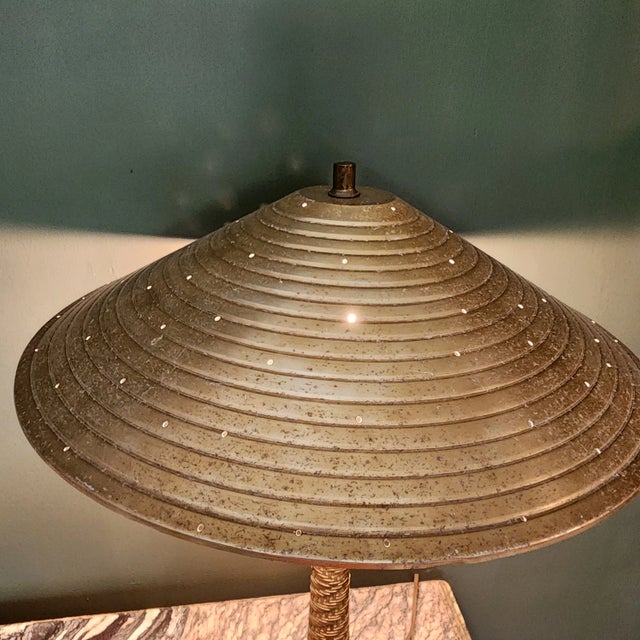Mid Century Chapman Style Woven Brass Lamp & Pierced Shade For Sale - Image 9 of 12