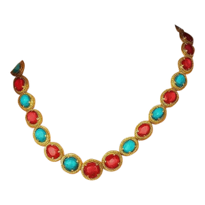 Bochic "Capri" Vintage Ruby, Turquoise & Diamond Necklace & Earrings Set 18K Gold