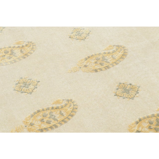 Rug & Kilim Contemporary Block Print Paisley Natural Silk Rug by Rug & Kilim, India For Sale - Image 4 of 9