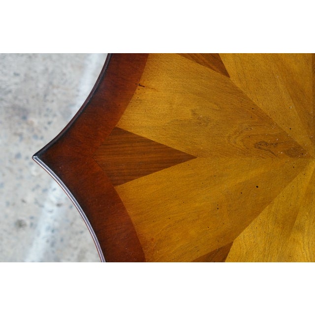 Brown Vintage Georgian Style Scalloped Mahogany Starburst Inlaid Pedestal Side Table For Sale - Image 8 of 18