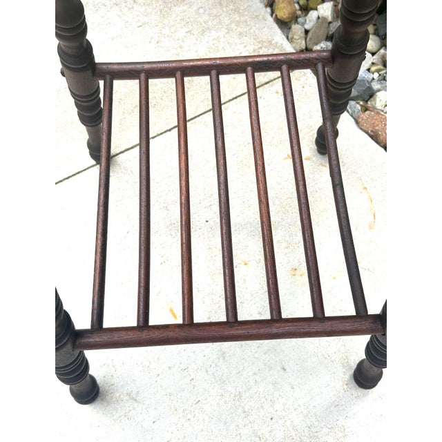 Antique, Dark Oak, Victorian-Style, Accent Table With Spool-Turned Legs and a Slatted Shelf, 1890’s For Sale - Image 12 of 12