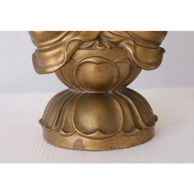 1950s Hollywood Regency Gold Ceramic Buddha Table Lamp For Sale - Image 10 of 17