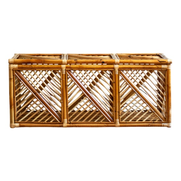 Bamboo Storage Bench with Geometric Cane Patterns For Sale