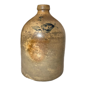 Antique 1800's Handmade Stoneware Salt Glazed Cobalt Pottery Jug Vase W/ Handle