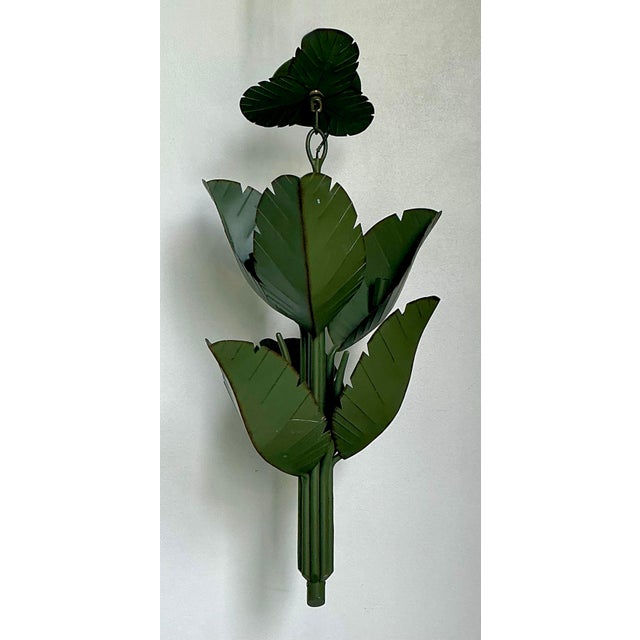 Vintage Green Banana Leaf Six Arm Chandelier For Sale - Image 9 of 12
