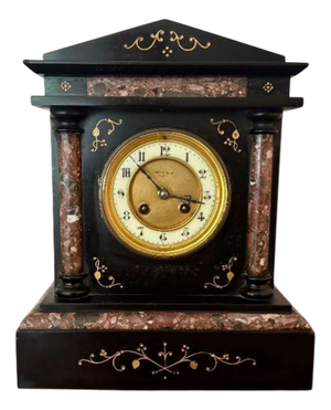 Victorian Marble Inlaid Mantle Clock from Baby and Jannings, 1880s