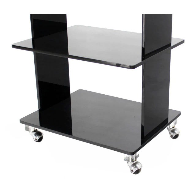 Mid-Century Modern Smoked Lucite Rolling Cart Serving Table For Sale - Image 4 of 7