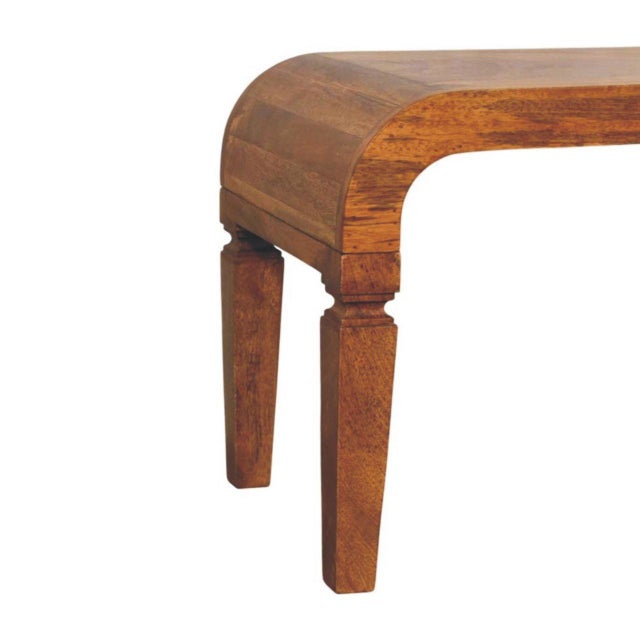 Amber Oak-Finish Mango Wood Curved Coffee Table For Sale - Image 4 of 8