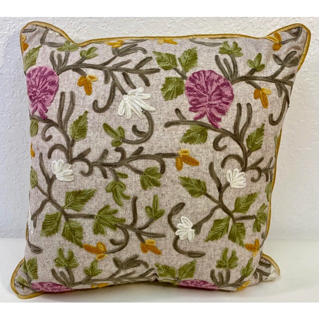 Square Pillow With Purple and White Embroidered Floral Pattern, Made in U K For Sale - Image 10 of 10