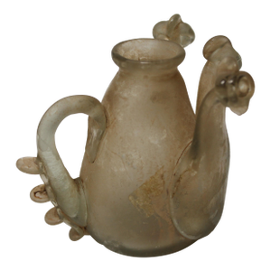 Antique Roman Glass Ewer With Handle and Twin Piped Spouts