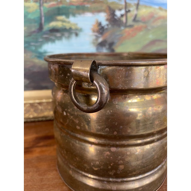 Possibly Antique Brass Toned Decorative Bucket With Side Handles - Vintage Container Possibly Planter For Sale - Image 4 of 10