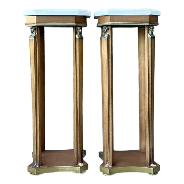 Vintage Ormolu Stone Top Pedestals - A Pair For Sale