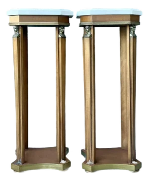 Vintage Ormolu Stone Top Pedestals - A Pair