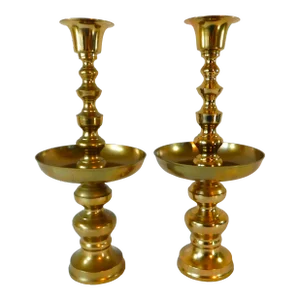 Large Pair Vintage Mid Century Solid Brass Candlesticks