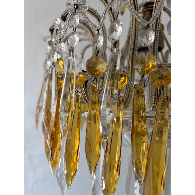 Italian Micro-Beaded Tiered Yellow Crystal Prisms Chandelier C 1920 Amber For Sale - Image 6 of 12