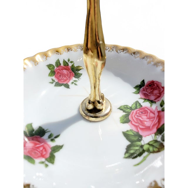 Gold Vintage 3-Layer Cake Stand in Brass and Porcelain from Rheinpfalz Hartporzellan, Germany, 1960s For Sale - Image 8 of 15