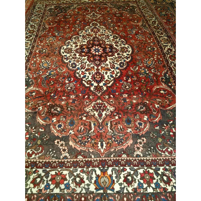 Vintage Persian Bakhtiari Rug, Handwoven Wool, Medallion Floral Pattern, Brick Red & Ivory, 7x11 For Sale - Image 9 of 15