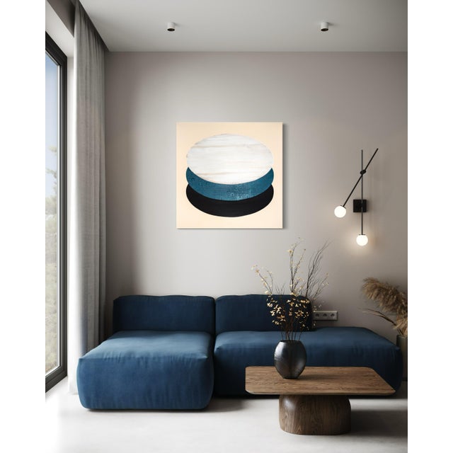 Contemporary Rebecca Koury "Elliptical Landscape" Blue Teal Ellipse Contemporary Abstract, Acrylic and Mixed Media on Canvas, Carmel Ca Art, Future Forward, 2026 For Sale - Image 3 of 3