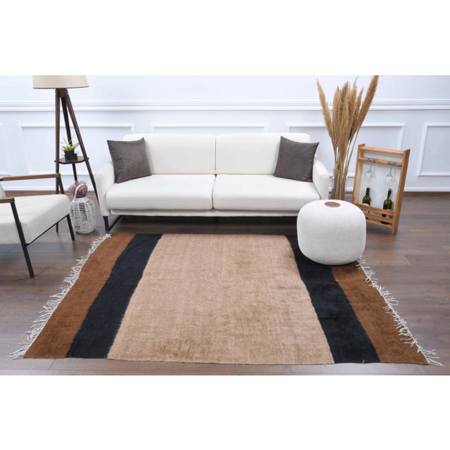 Traditional Vintage Turkish Hand-Knotted Wool Cotton Brown Kilim Area Rug For Sale - Image 3 of 11