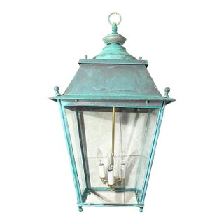 Antique Restored Copper & Brass Hanging Lantern, Hexagonal/Square Fixture For Sale