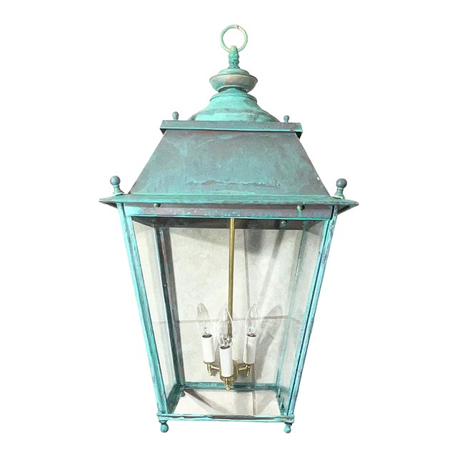 Antique Restored Copper & Brass Hanging Lantern, Hexagonal/Square Fixture For Sale