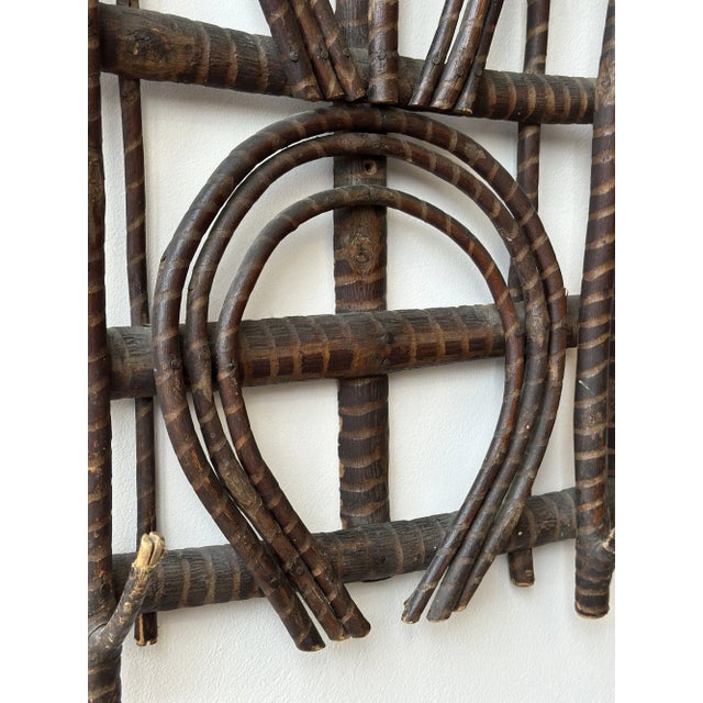 Antique Adirondack Twig Wall Rack With Carved Stripe Detailing, Circa 1940s-50s For Sale - Image 11 of 16