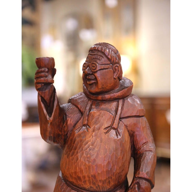 Pair of Late 19th C. French Carved Oak Monks With Goblets, Black Forest Style For Sale In Dallas - Image 6 of 10