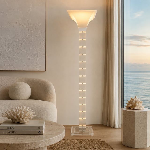 Post-Modern Frosted Lucite Floor Lamp For Sale - Image 9 of 9