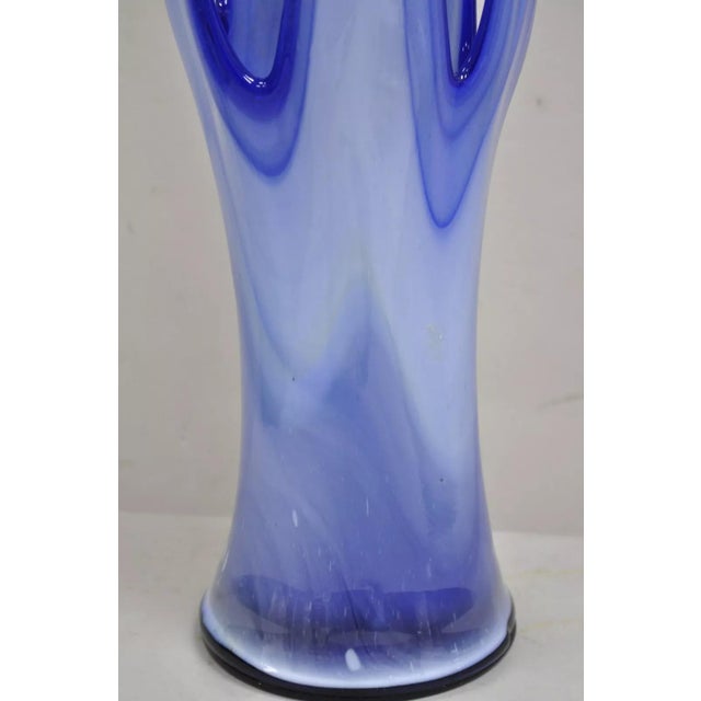 Murano Vintage Murano Italy Mid Century Modern Blue Blown Glass Centerpiece Vase For Sale - Image 4 of 12