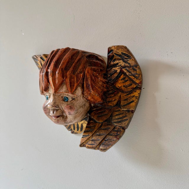 Gothic German Carved Wood Cherub Angel Decorative Wall Ornament For Sale - Image 3 of 9