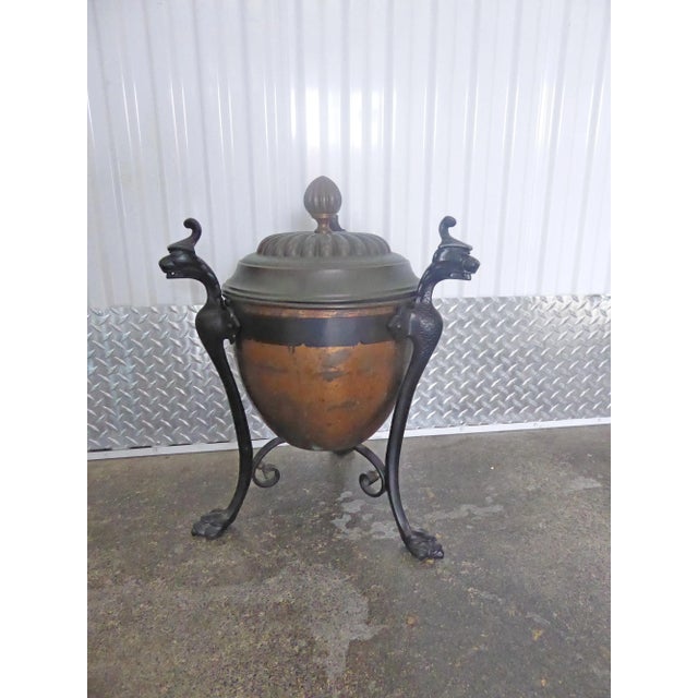 Early 21st Century Iron and Copper Covered Urn With Griffin Heads For Sale - Image 9 of 9
