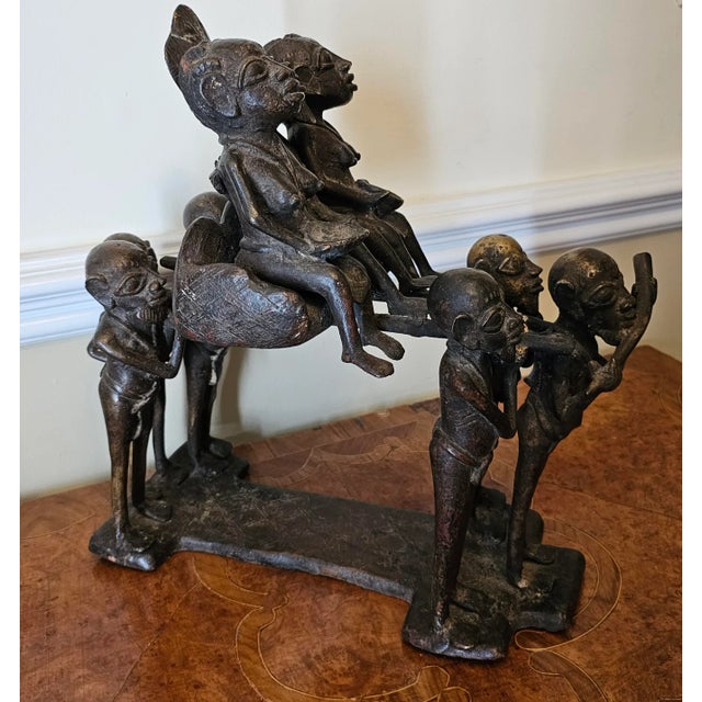 Metal Bronze Figural Group of African Royal Family on Carrier and Attendants, Circa 1920s For Sale - Image 7 of 11