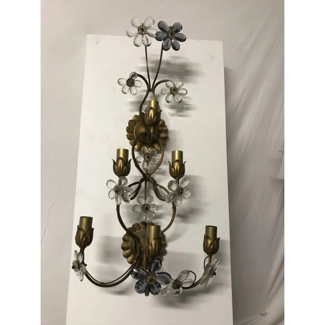Large Vintage Italian Single Wall Light with Murano Glass Flowers For Sale - Image 3 of 9