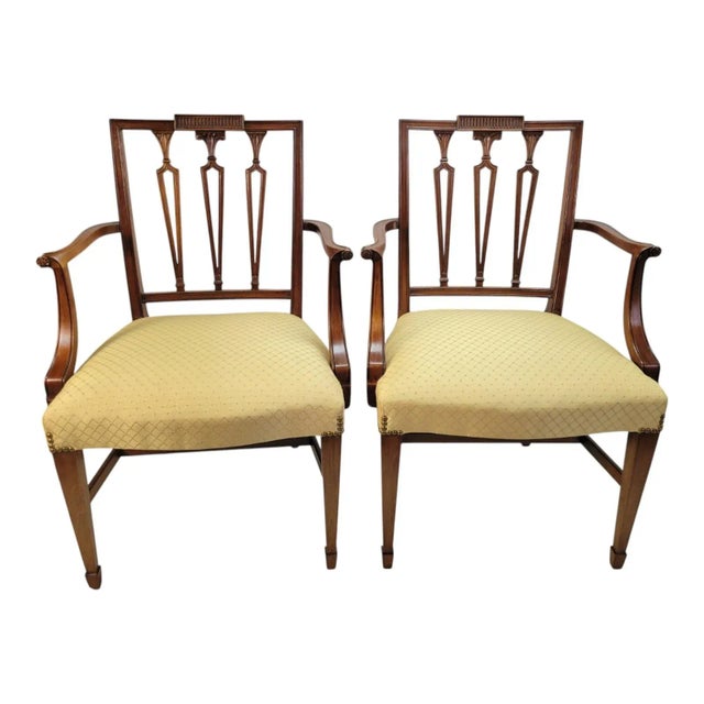 Hepplewhite 19th C English Hepplewhite Mahogany Armchairs Pair Dining or Side Chairs For Sale - Image 3 of 18