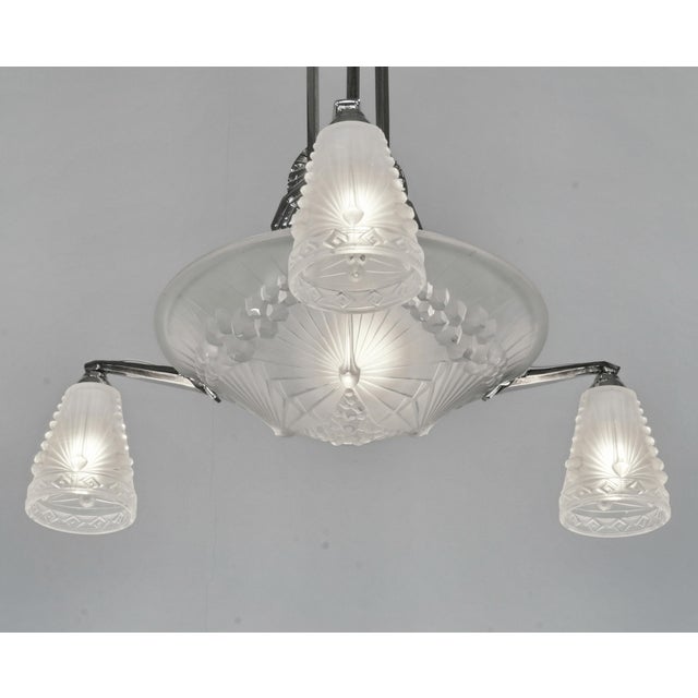 Metal Hettier Vincent & Schneider Geometric French Art Deco Chandelier 1930s For Sale - Image 7 of 13