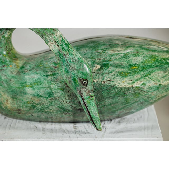 Green Vintage Green Painted Wooden Swan with Carved Curved Neck For Sale - Image 8 of 12