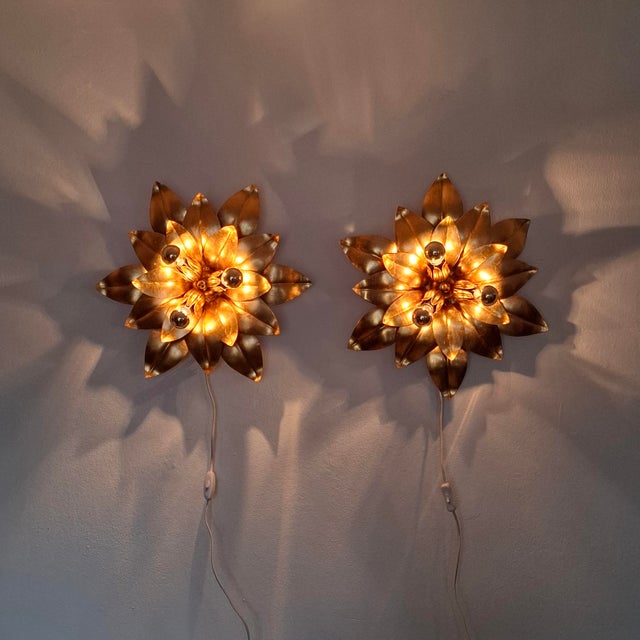 Mid-Century Wall Lamps with Florentine Design, 1970s, Set of 2 For Sale - Image 11 of 16
