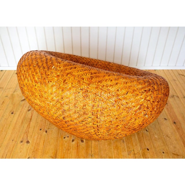Wood French Mushroom Lounge Chair in Rattan, 1970s For Sale - Image 7 of 18