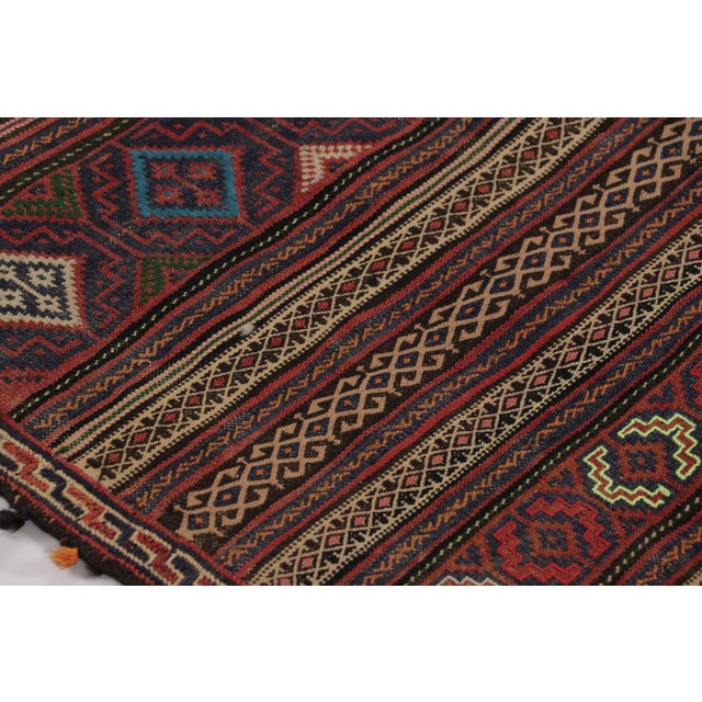 Tribal Vintage Persian Soumak Kilim, Deep Earth Tones With Diamond Bands - Rug & Kilim For Sale - Image 3 of 7