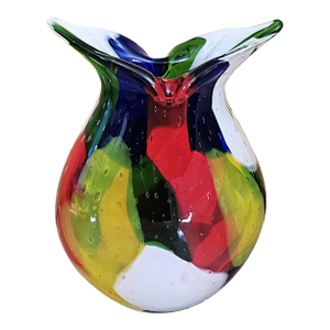 Murano‑Style Multicolored Hand‑Blown Art Glass Vase, 13"