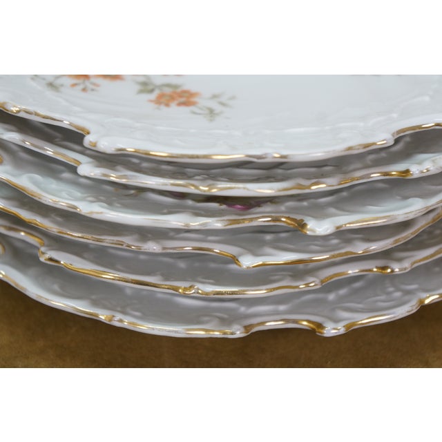 6 Antique Porcelain Embossed Floral Scalloped Dessert Salad Plates 8" For Sale - Image 9 of 12