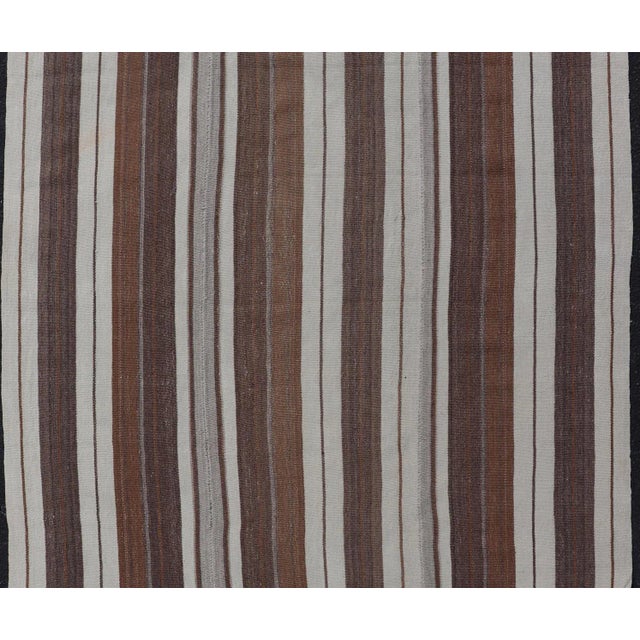 Mid 20th Century Stripe Design Turkish Vintage Flat-Weave Rug in Brown Cognac Ivory and Gray For Sale In Atlanta - Image 6 of 10