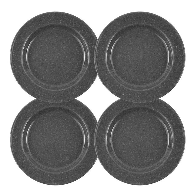 Crow Canyon Home Enamelware, Stinson Speckle 8" Flat Salad Plates in Grey - Set of 4 For Sale In San Francisco - Image 6 of 6