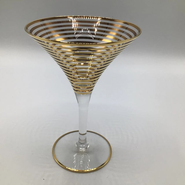8 Gold Striped Hand Crafted Martini Glasses-Set of 8 For Sale In Sacramento - Image 6 of 12